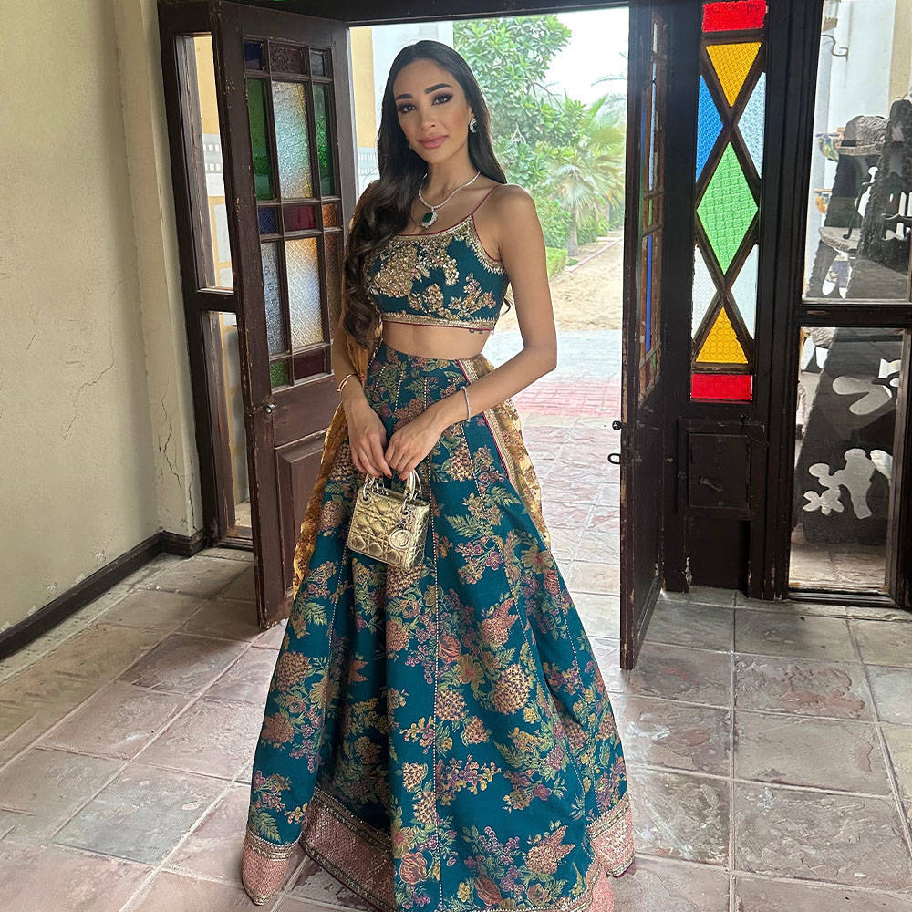 Picture of Alizey dons in our teal blue lehnga choli