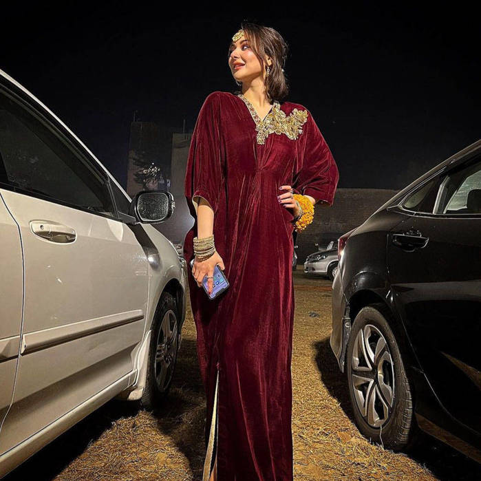 Picture of Hania Amir looks adorable in our velvet kaftaan