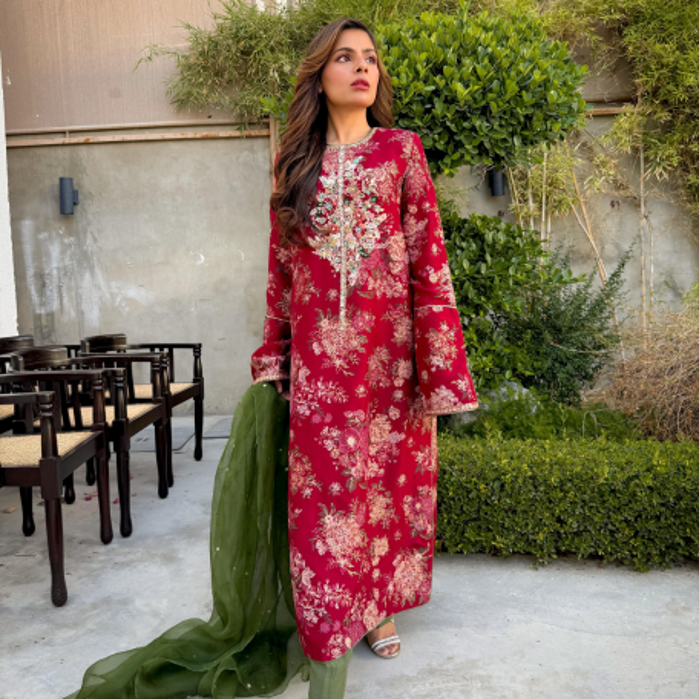 Picture of Rida Syeda in Crimson Bloom Outfit