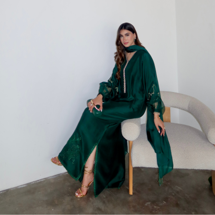 Picture of Balqees Naseem Siddiqui in Emerald Kaftan